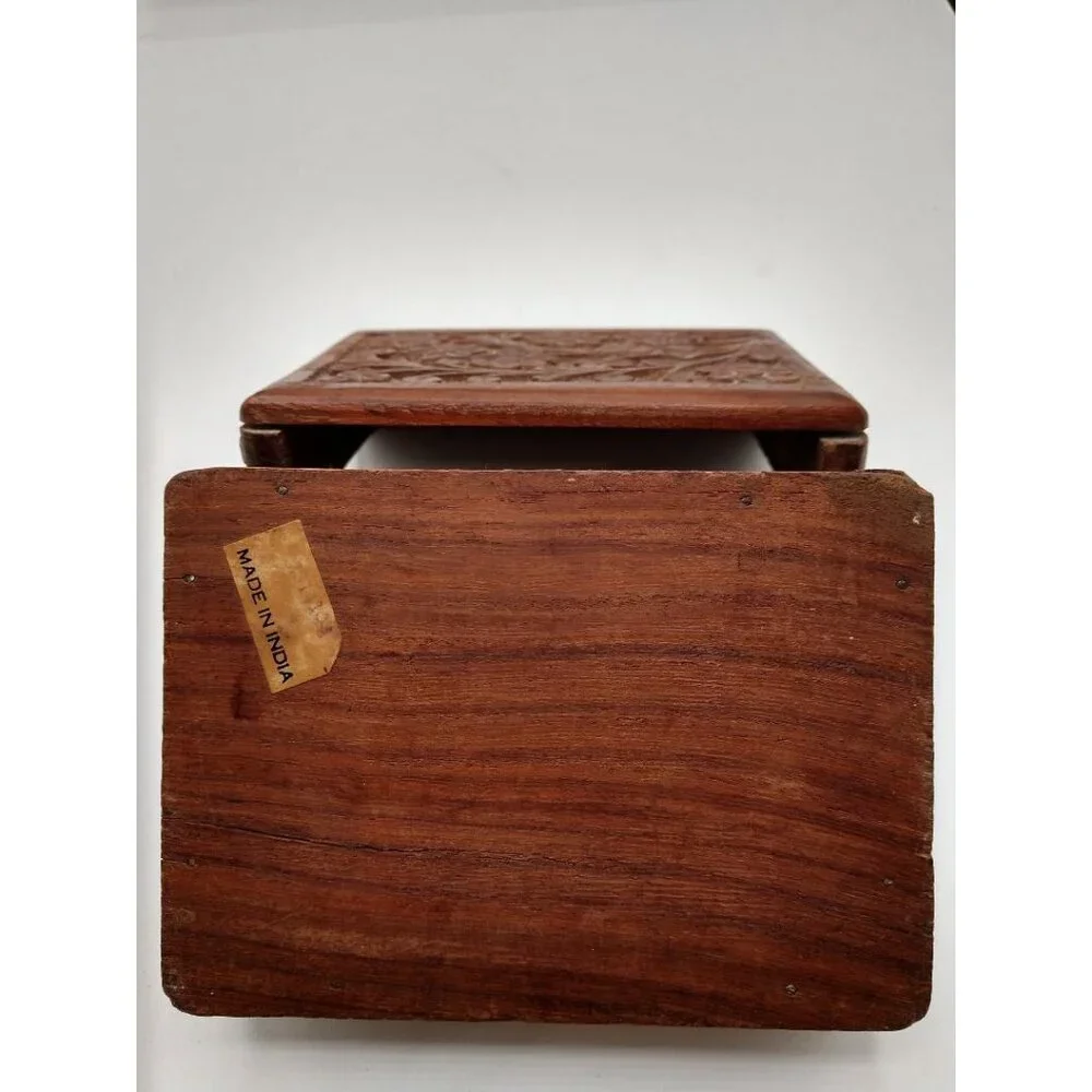 Hand-Carved Floral Wooden Keepsake Box With Hinged Lid